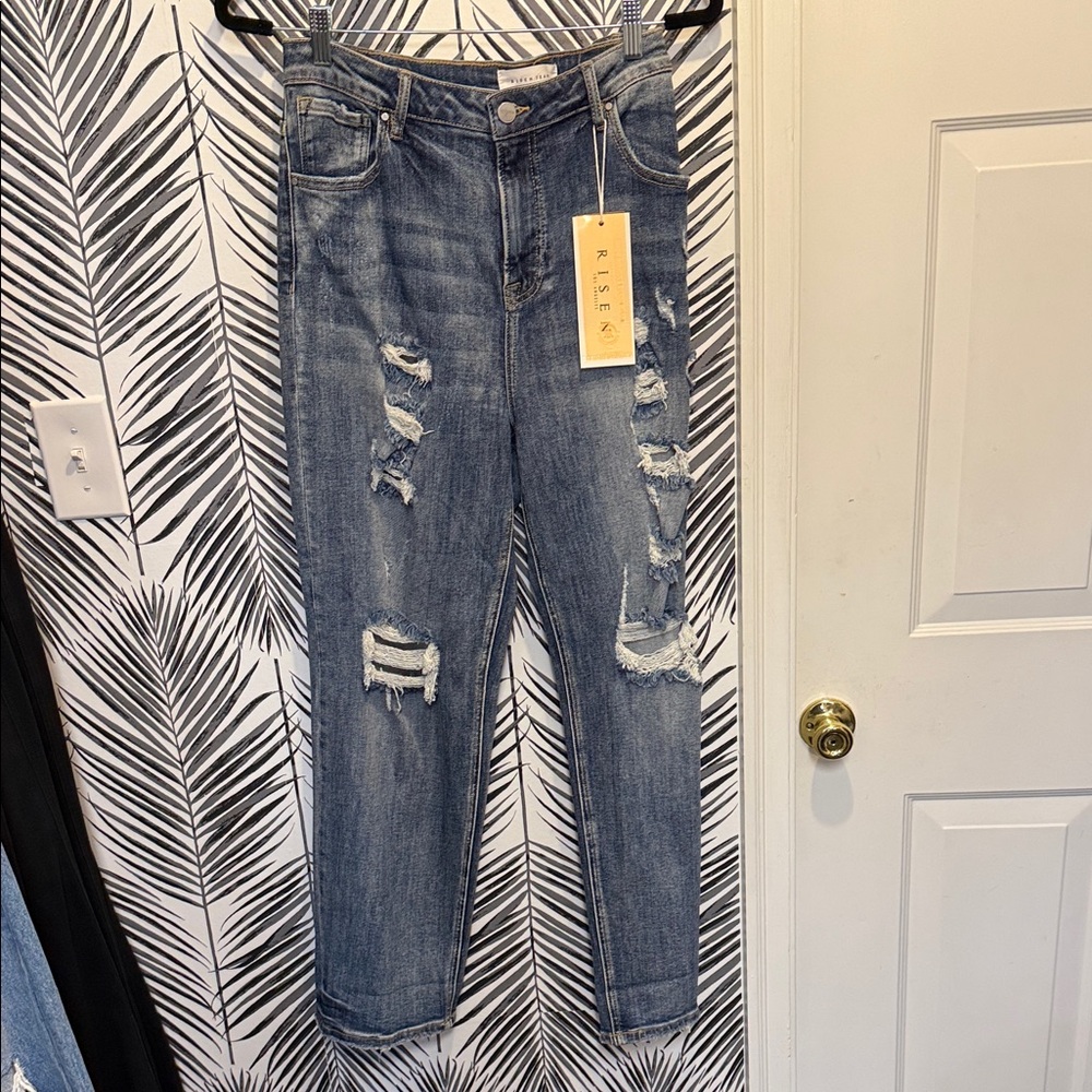 Classic Blue Distressed Straight Leg Jeans